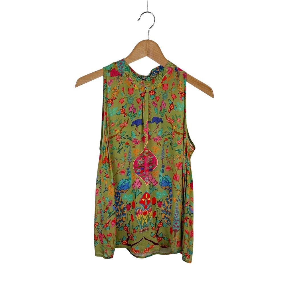 Benares Floral & Peacock Print Sleeveless Blouse